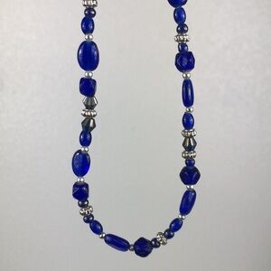 Blue Glass Beaded Choker Necklace Lobster Claw Clasp Extender